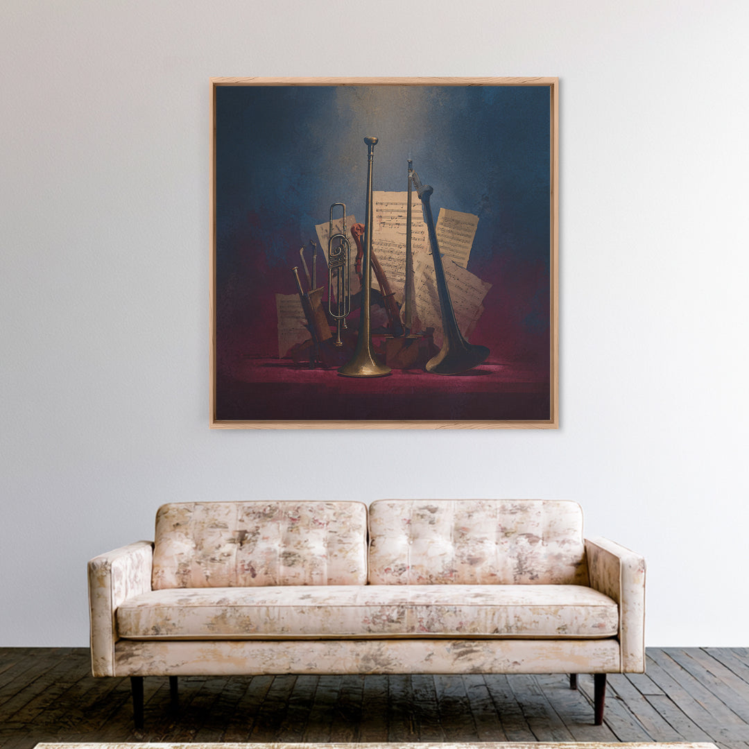 Conductor Baton and Sheet Shapes Without Text Framed Canvas Print, Recording Studio Art, Music Decor, Studio Decor, Analog, RSA-1x1-66