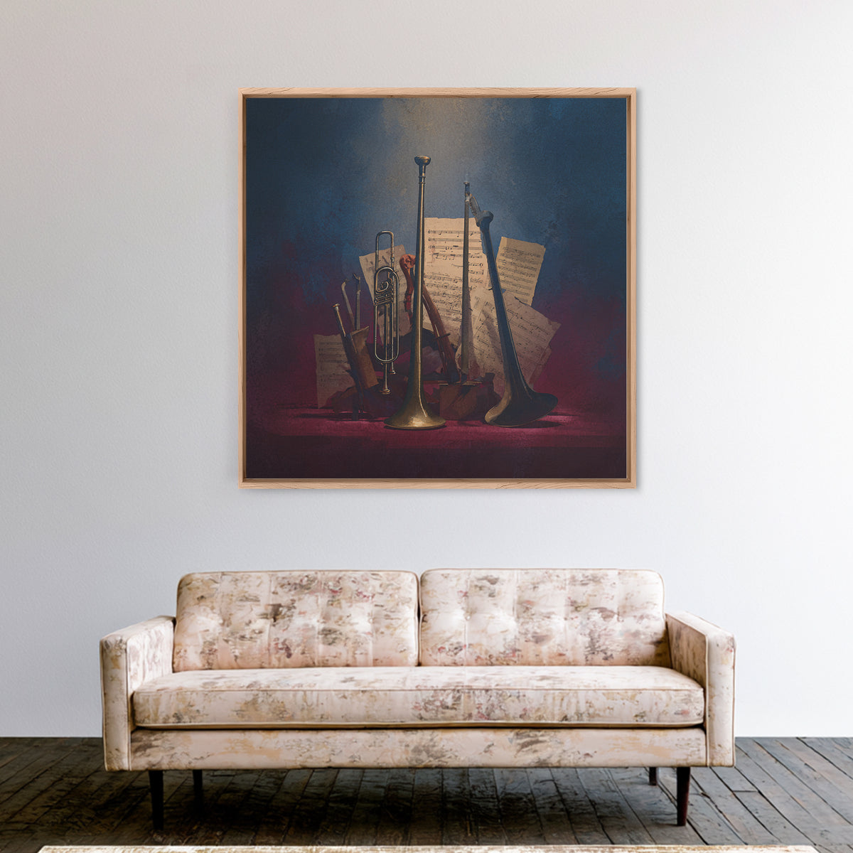 Conductor Baton and Sheet Shapes Without Text Framed Canvas Print, Recording Studio Art, Music Decor, Studio Decor, Analog, RSA-1x1-66