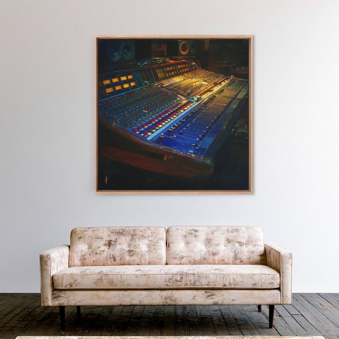 Mixing Console Faders Framed Canvas Print, Recording Studio Art, Rock Music Art, Studio Decor, Fine Art, Analog, Art Print, RSA-1x1-78
