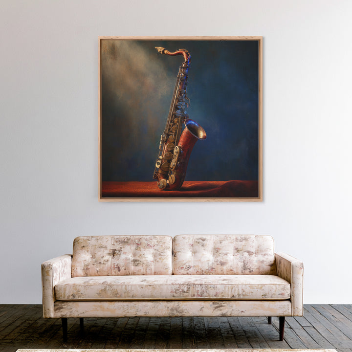 Brass Saxophone on Dark Velvet Framed Canvas Print, Recording Studio Art, Art Print, Studio Decor, Analog, Wall Sculpture, RSA-1x1-88
