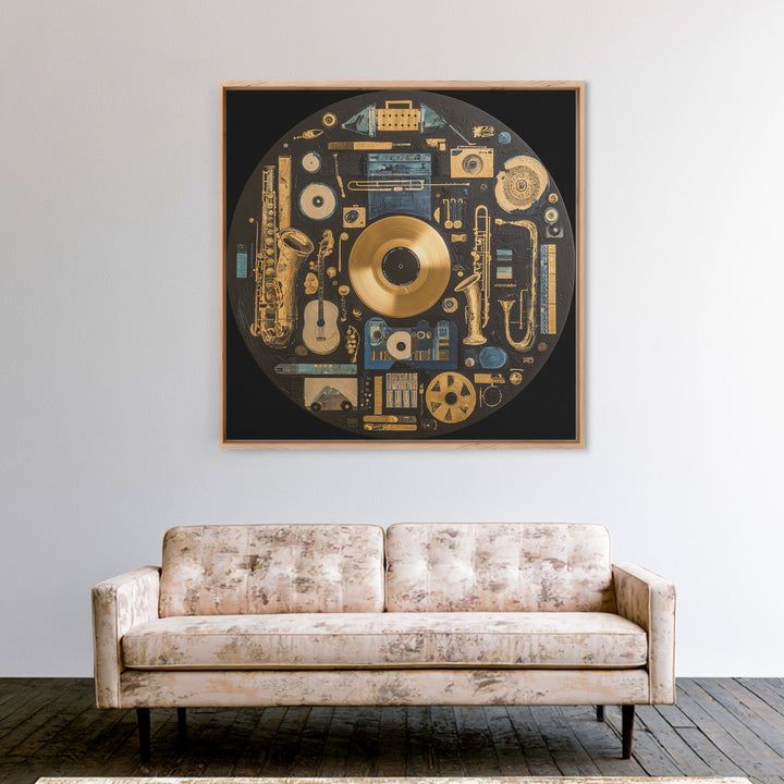 Gold Record Circular Composition Canvas Print, Recording Studio Art, Music Print, Studio Decor, Fine Art, Analog, RSA-1x1-95