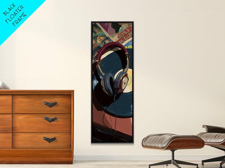 Headphones Resting on a Vinyl Record Canvas Print, Recording Studio Art, Modern Decor, Studio Decor, Fine Art, Analog, RSA-1x3-17