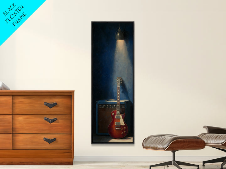 Electric Guitar Beside a Studio Amp Framed Canvas Print, Recording Studio Art, Wall Decor, Studio Decor, Fine Art, Analog, RSA-1x3-64