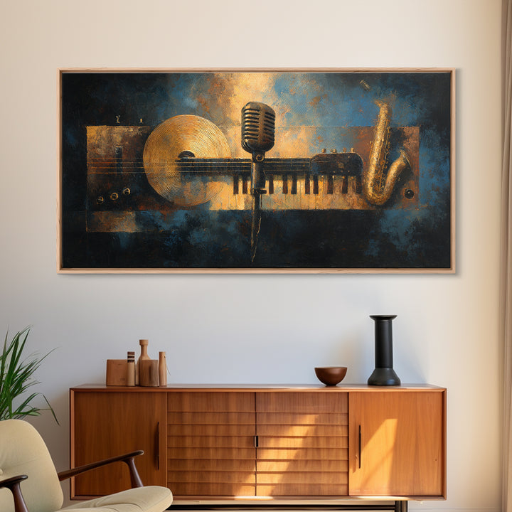 Gold Record Circular Composition Framed Canvas Print, Recording Studio Art, Printable Wall Art, Studio Decor, Fine Art, Analog, RSA-2x1-43