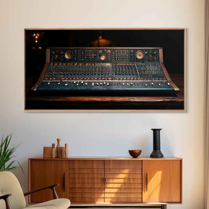 Mixing Console Faders Framed Canvas Print, Recording Studio Art, Luxury Decor, Studio Decor, Fine Art, Analog, Modern Wall Art, RSA-2x1-50