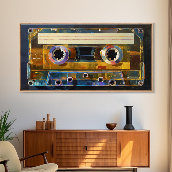 Retro Cassette Tape Framed Canvas Print, Recording Studio Art, Music Wall Art, Studio Decor, Fine Art, Analog, Musician Posters, RSA-2x1-55
