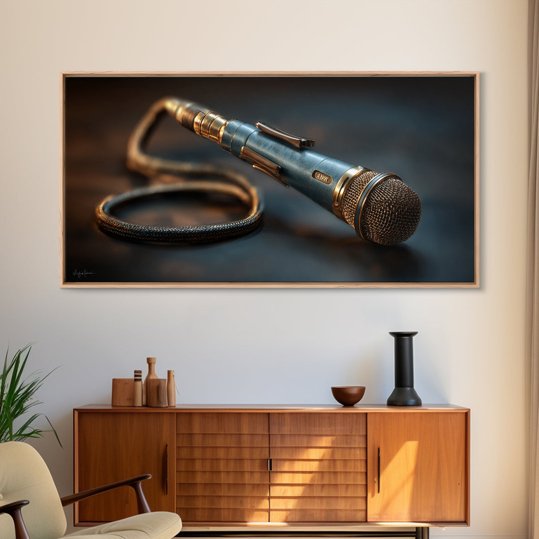Microphone Cable Forming Elegant Line Art Framed Canvas Print, Recording Studio Art, Minimalist Decor, Studio Decor, Analog, RSA-2x1-65