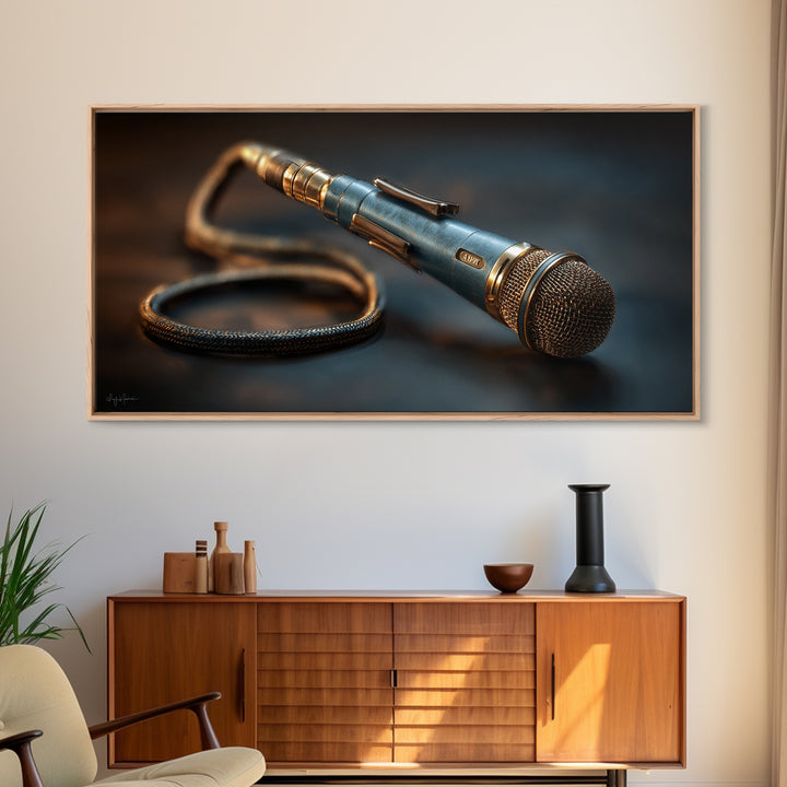 Microphone Cable Forming Elegant Line Art Framed Canvas Print, Recording Studio Art, Minimalist Decor, Studio Decor, Analog, RSA-2x1-65