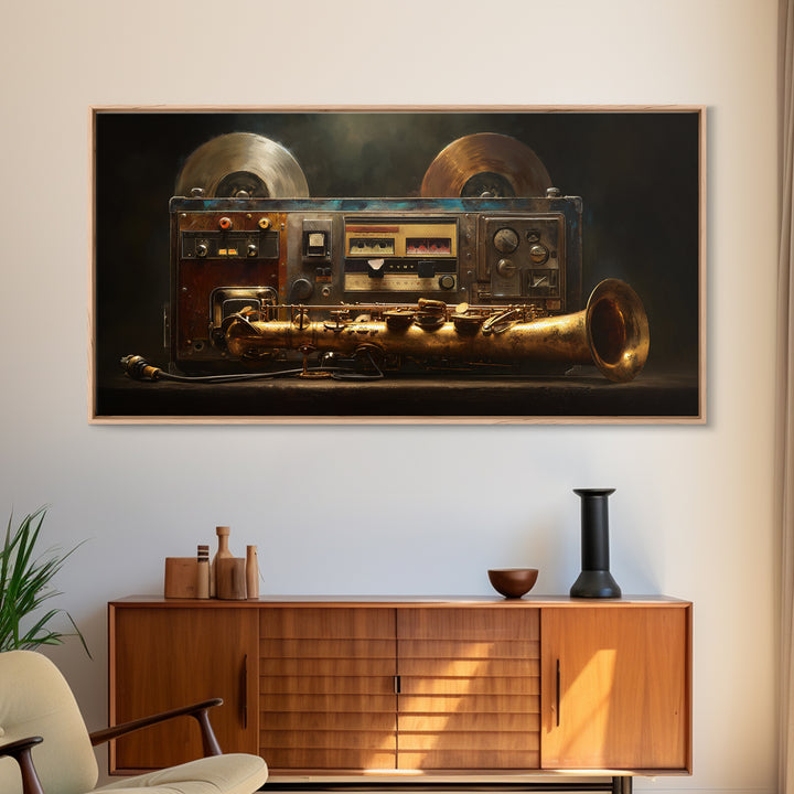 Tape Reels Spinning Through Smoky Light Framed Canvas Print, Recording Studio Art, Music Decor, Studio Decor, Fine Art, Analog, RSA-2x1-87