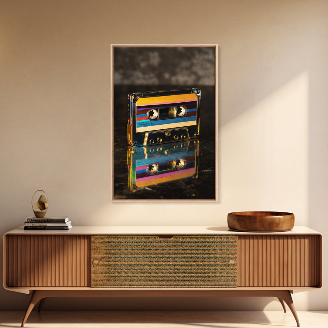 Retro Cassette Tape Framed Canvas Print, Recording Studio Art, Neutral Decor, Studio Decor, Fine Art, Analog, Wall Art, RSA-2x3-43