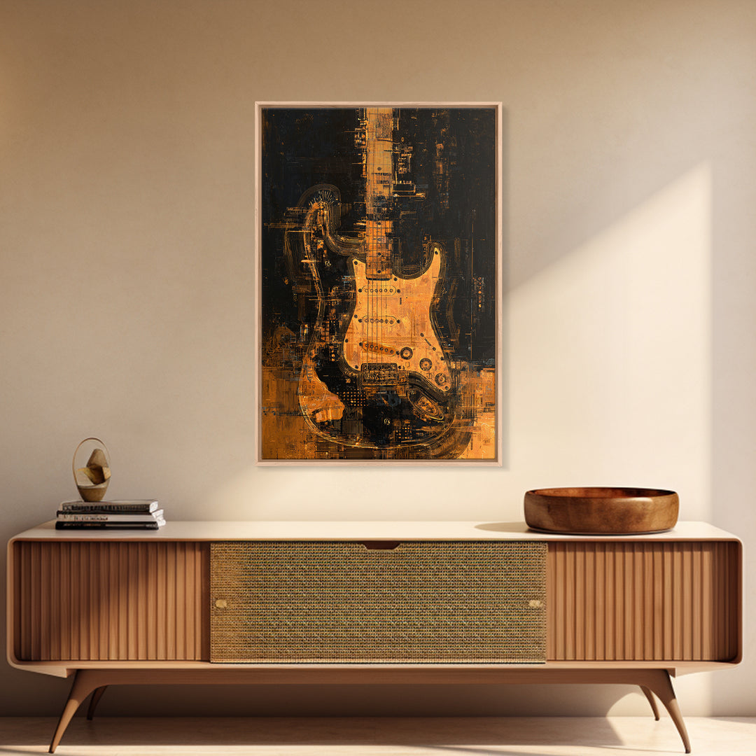 Soundwave Abstract with Black and Gold Lines Framed Canvas Print, Recording Studio Art, Boho Decor, Studio Decor, Abstract Art, RSA-2x3-59