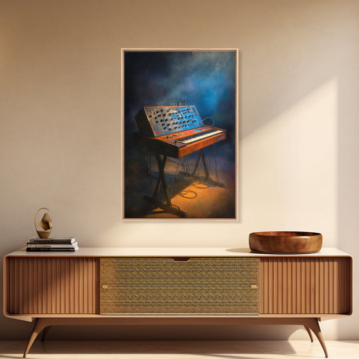 Analog Synthesizer Knobs and Cables Framed Canvas Print, Recording Studio Art, Mid Century Modern, Studio Decor, Analog, RSA-2x3-69