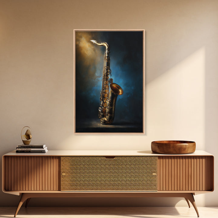 Brass Saxophone on Dark Velvet Canvas Print, Recording Studio Art, Neutral Decor, Studio Decor, Oil Painting, Analog, RSA-2x3-72