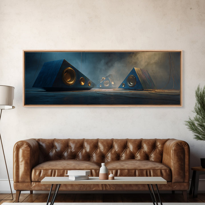Studio Monitor Speakers as Bold Geometric Forms Canvas Print, Recording Studio Art, Music Wall Decor, Studio Decor, Analog, RSA-3x1-100