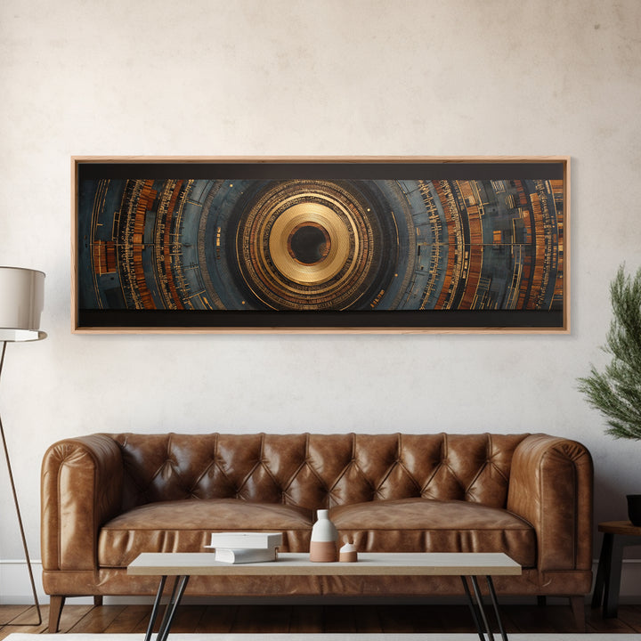 Gold Record Circular Composition Framed Canvas Print, Recording Studio Art, Music Wall Decor, Studio Decor, Fine Art, Analog, RSA-3x1-15