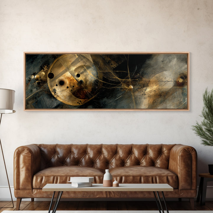 Soundwave Abstract with Black and Gold Lines Canvas Print, Recording Studio Art, Gallery Decor, Studio Decor, Abstract Art, RSA-3x1-19