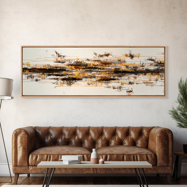 Soundwave Abstract with Black and Gold Lines Canvas Print, Recording Studio Art, Minimalist Decor, Studio Decor, Abstract Art, RSA-3x1-43