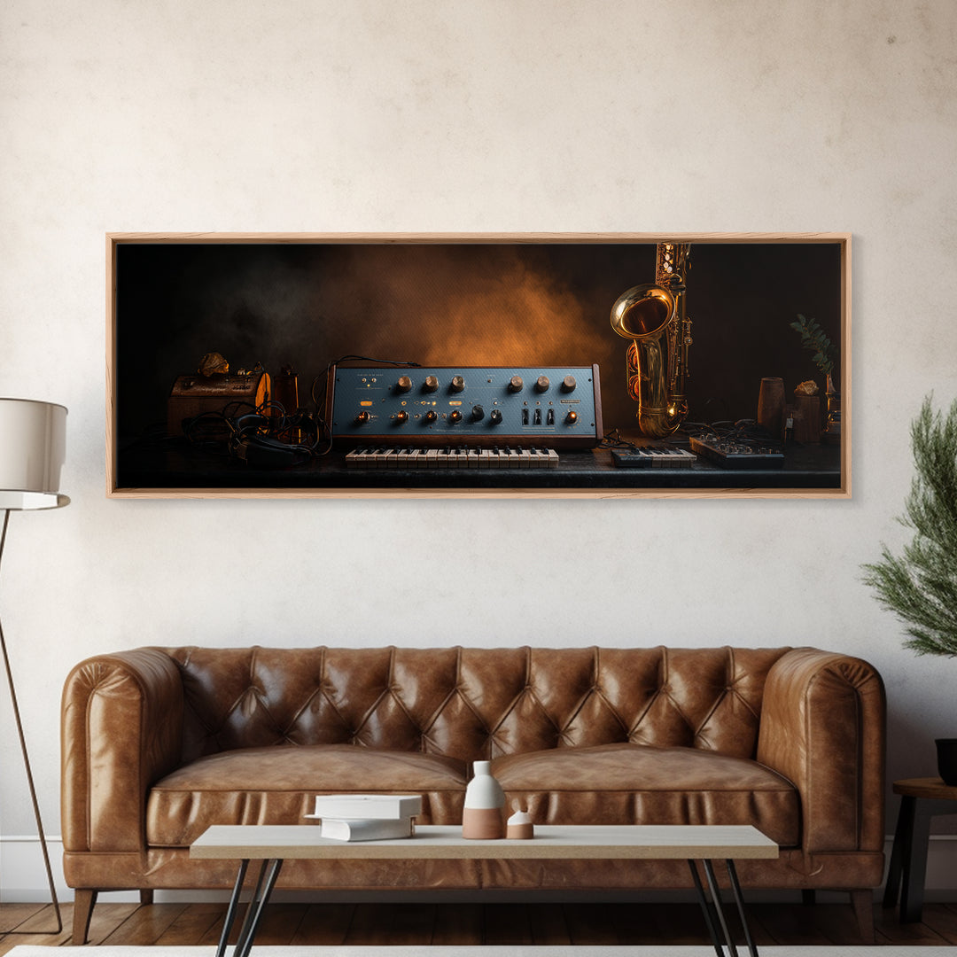 Analog Synthesizer Knobs and Cables Framed Canvas Print, Recording Studio Art, Music Art, Studio Decor, Fine Art, Analog, RSA-3x1-53