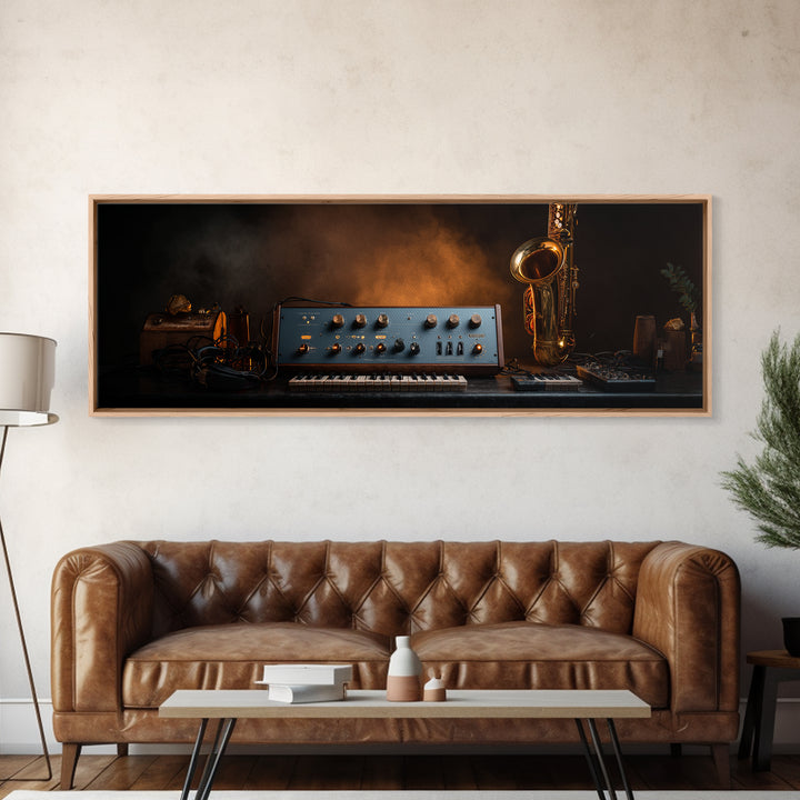 Analog Synthesizer Knobs and Cables Framed Canvas Print, Recording Studio Art, Music Art, Studio Decor, Fine Art, Analog, RSA-3x1-53