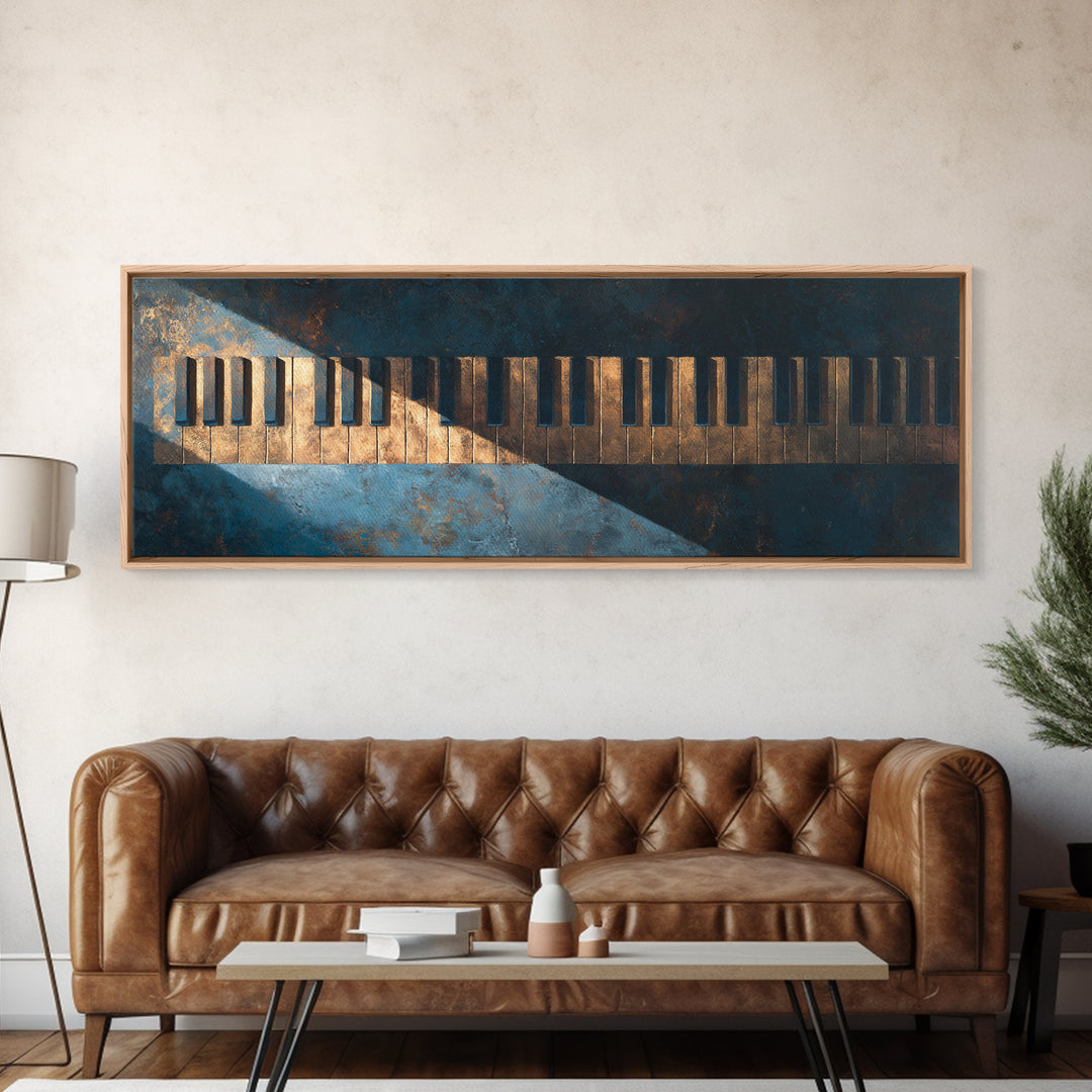 Piano Keys Fading into Shadow Framed Canvas Print, Recording Studio Art, Minimalist Decor, Studio Decor, Fine Art, Analog, RSA-3x1-72