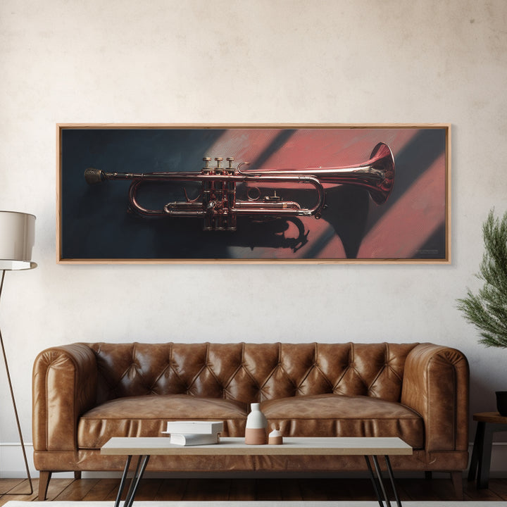 Jazz Trumpet and Microphone Still Life Canvas Print, Recording Studio Art, Home Decor, Studio Decor, Oil Painting, Analog, RSA-3x1-95