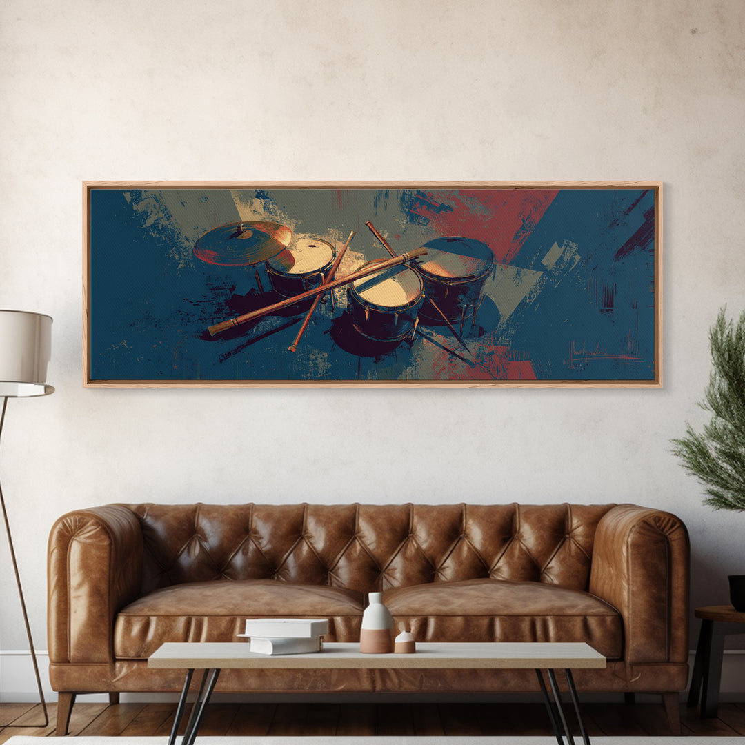 Drumsticks Crossed over Snare Drum Canvas Print, Recording Studio Art, Black and White Art, Studio Decor, Fine Art, Analog, RSA-3x1-98