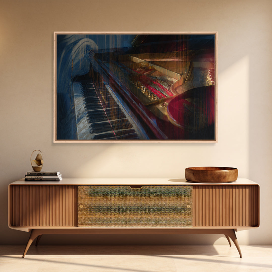 Piano Keys Fading into Shadow Framed Canvas Print, Recording Studio Art, Retro Wall Art, Studio Decor, Fine Art, Analog, RSA-3x2-36