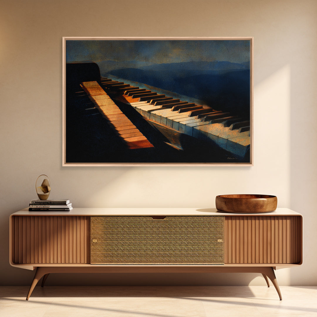 Piano Keys Fading into Shadow Framed Canvas Print, Recording Studio Art, Youtube Studio Decor, Studio Decor, Fine Art, Analog, RSA-3x2-60