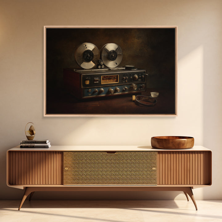 Reel to Reel Tape Machine Framed Canvas Print, Recording Studio Art, Kids Room Art, Studio Decor, Analog, Guitar Wall Art, RSA-3x2-78
