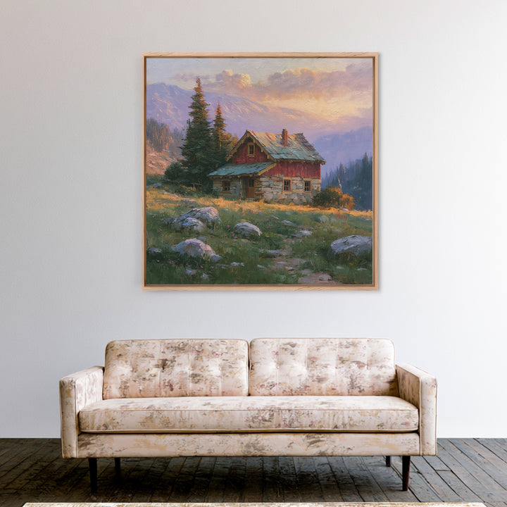 Mountain Cabin Landscape Canvas Print, Rustic Art, Wood Wall Art, Farmhouse Decor, Fine Art, Rustic, Eclectic Wall Art, RUS-1x1-3