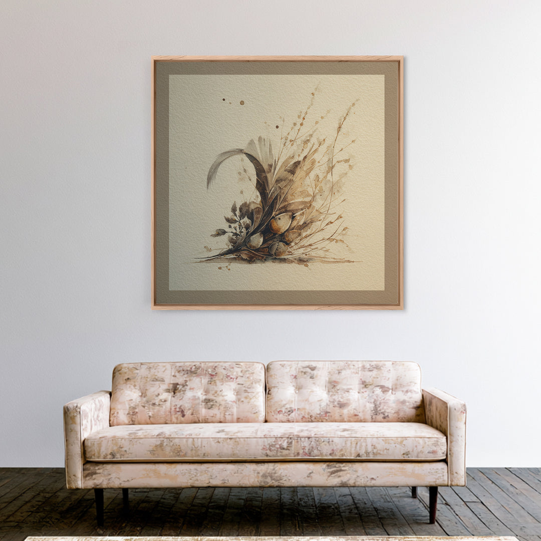 Pheasant Feathers and Acorns Arrangement Framed Canvas Print, Rustic Art, Luxury Decor, Farmhouse Decor, Fine Art, Rustic, RUS-1x1-40