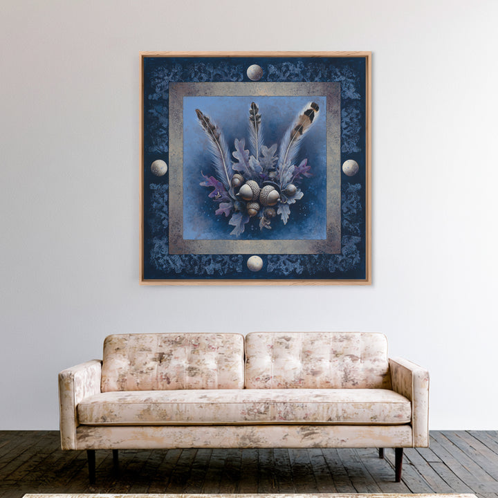 Pheasant Feathers and Acorns Arrangement Framed Canvas Print, Rustic Art, Textured Painting, Farmhouse Decor, Fine Art, Rustic, RUS-1x1-88
