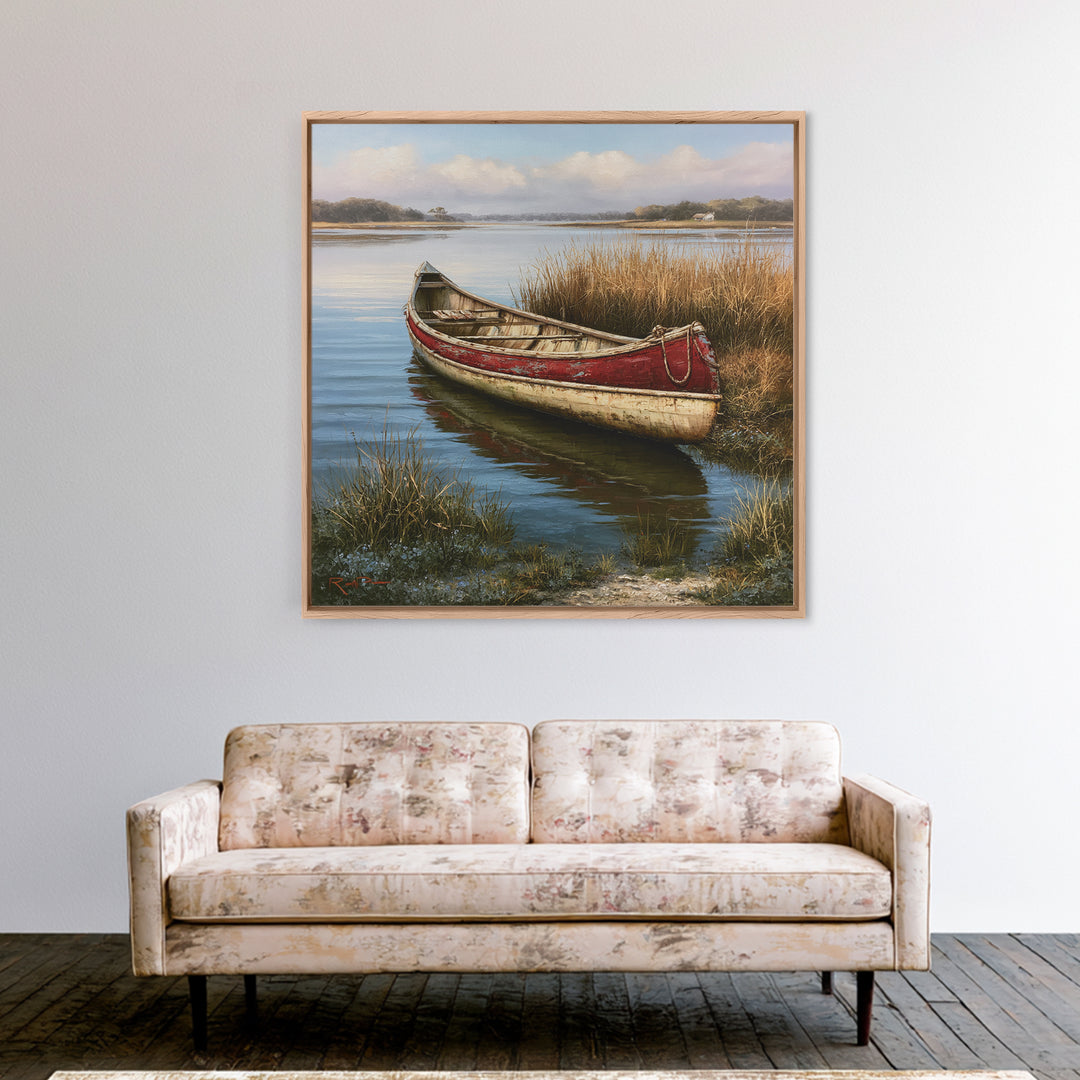 Old Canoe Pulled Onto a Lake Shore Canvas Print, Rustic Art, Downloadable Art, Farmhouse Decor, Fine Art, Rustic, RUS-1x1-92