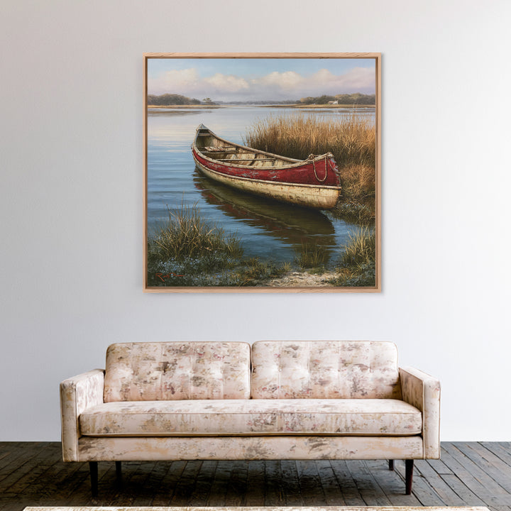 Old Canoe Pulled Onto a Lake Shore Canvas Print, Rustic Art, Downloadable Art, Farmhouse Decor, Fine Art, Rustic, RUS-1x1-92