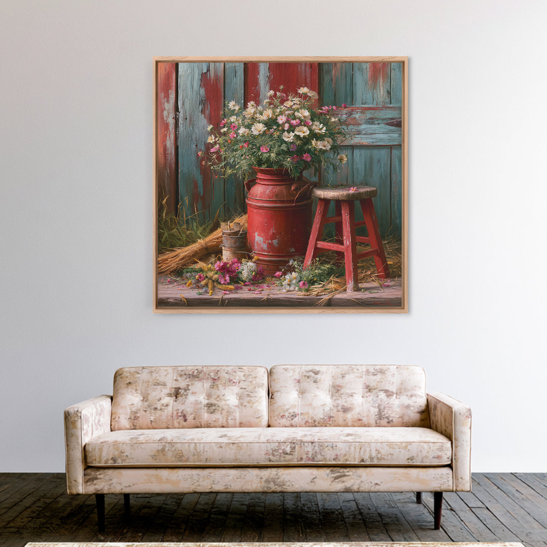 Weathered Barn Wood and Wildflower Still Life Canvas Print, Rustic Art, Wall Art, Farmhouse Decor, Rustic, Living Room Decor, RUS-1x1-97
