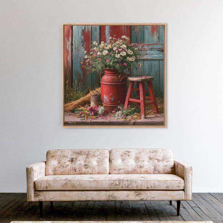 Weathered Barn Wood and Wildflower Still Life Canvas Print, Rustic Art, Wall Art, Farmhouse Decor, Rustic, Living Room Decor, RUS-1x1-97
