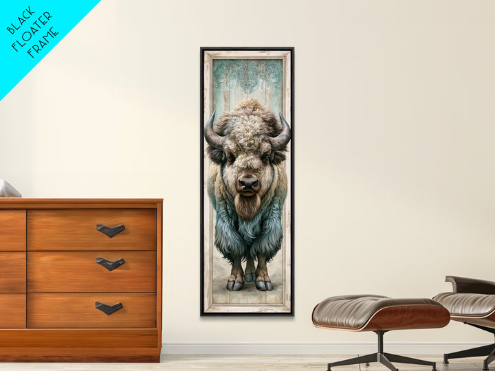 Buffalo Portrait with Western Texture Canvas Print, Rustic Art, Wood Art, Farmhouse Decor, Oil Painting, Rustic, Wall Decor, RUS-1x3-10