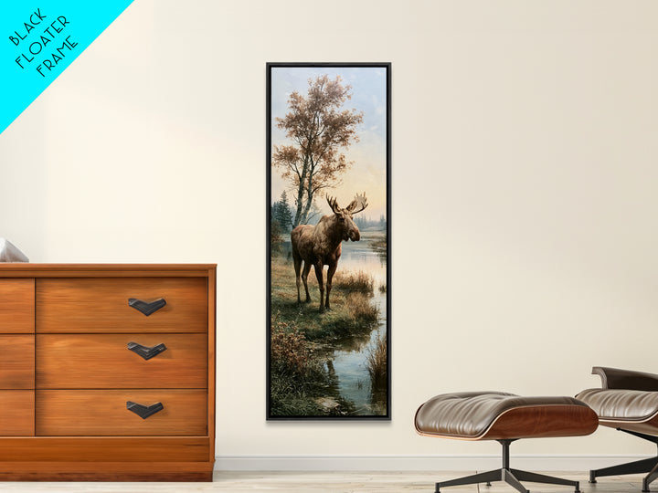 Moose Standing by a Quiet Lake Canvas Print, Rustic Art, Gallery Decor, Farmhouse Decor, Fine Art, Rustic, Contemporary Art, RUS-1x3-21