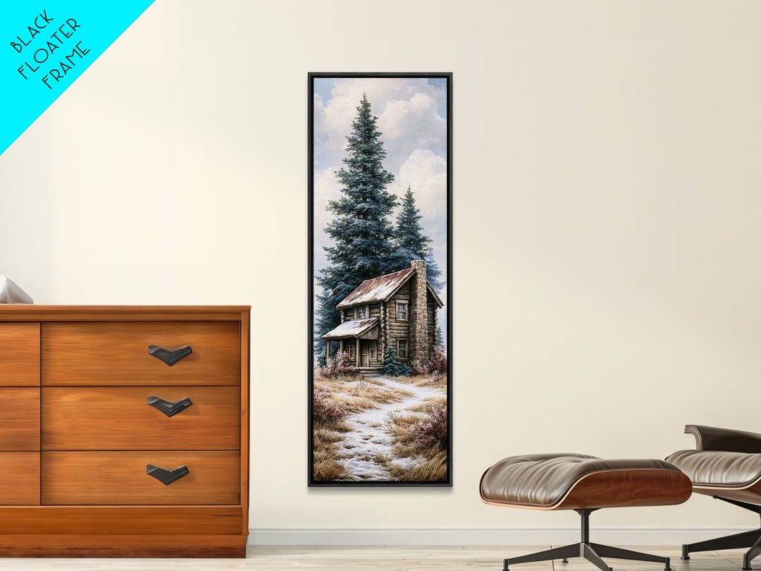 Log Cabin with Snowy Pines Canvas Print, Rustic Art, Digital Prints, Farmhouse Decor, Oil Painting, Rustic, 3d Wall Art, RUS-1x3-27