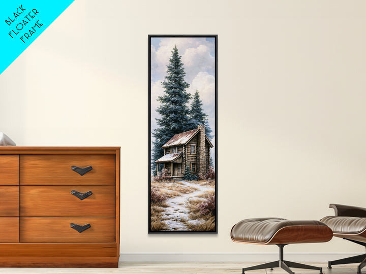 Log Cabin with Snowy Pines Canvas Print, Rustic Art, Digital Prints, Farmhouse Decor, Oil Painting, Rustic, 3d Wall Art, RUS-1x3-27