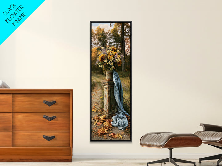 Forest Path with Golden Autumn Leaves Framed Canvas Print, Rustic Art, Portrait Painting, Farmhouse Decor, Fine Art, Rustic, RUS-1x3-30