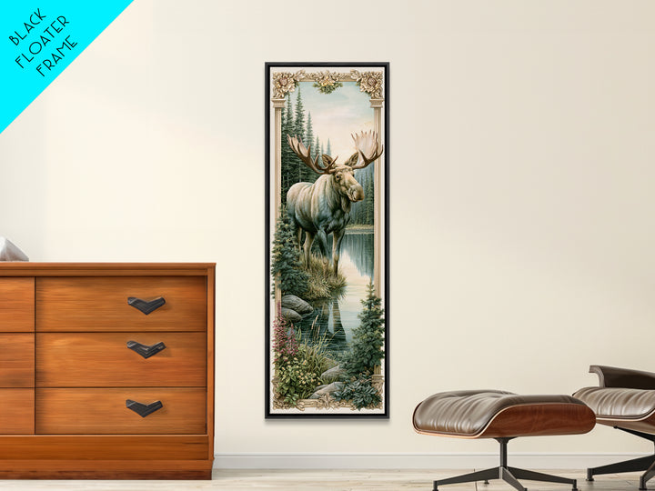 Moose Standing by a Quiet Lake Framed Canvas Print, Rustic Art, Boho Decor, Farmhouse Decor, Fine Art, Rustic, Art Print, RUS-1x3-45