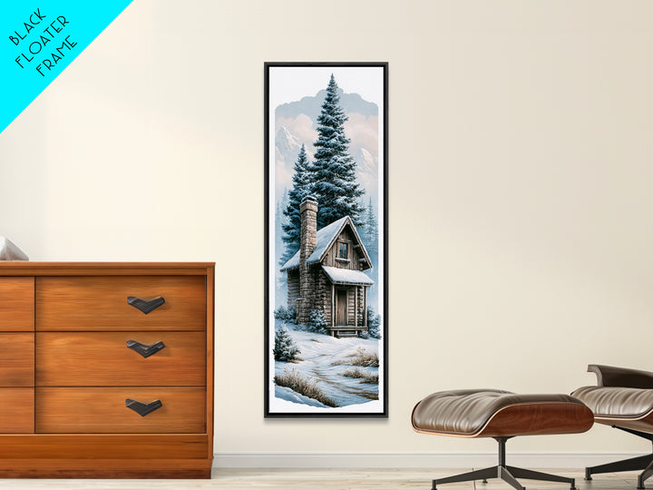 Log Cabin with Snowy Pines Canvas Print, Rustic Art, Boho Wall Art, Farmhouse Decor, Abstract Art, Rustic, Downloadable Art, RUS-1x3-51