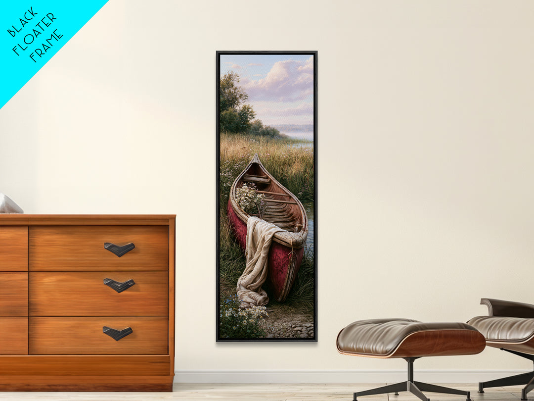Old Canoe Pulled Onto a Lake Shore Canvas Print, Rustic Art, Oil Painting, Farmhouse Decor, Fine Art, Rustic, Modern Art, RUS-1x3-56