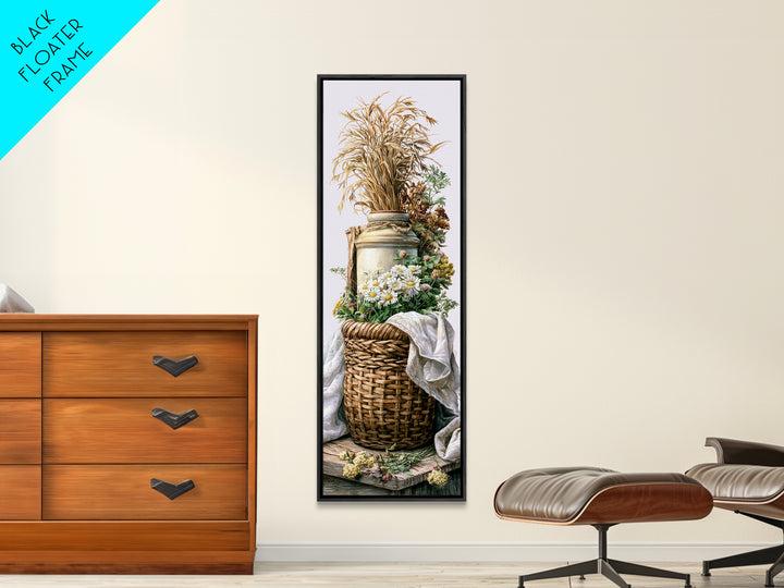 Handwoven Basket with Dried Grasses Canvas Print, Rustic Art, Painting, Farmhouse Decor, Abstract Art, Rustic, Boho Wall Art, RUS-1x3-60