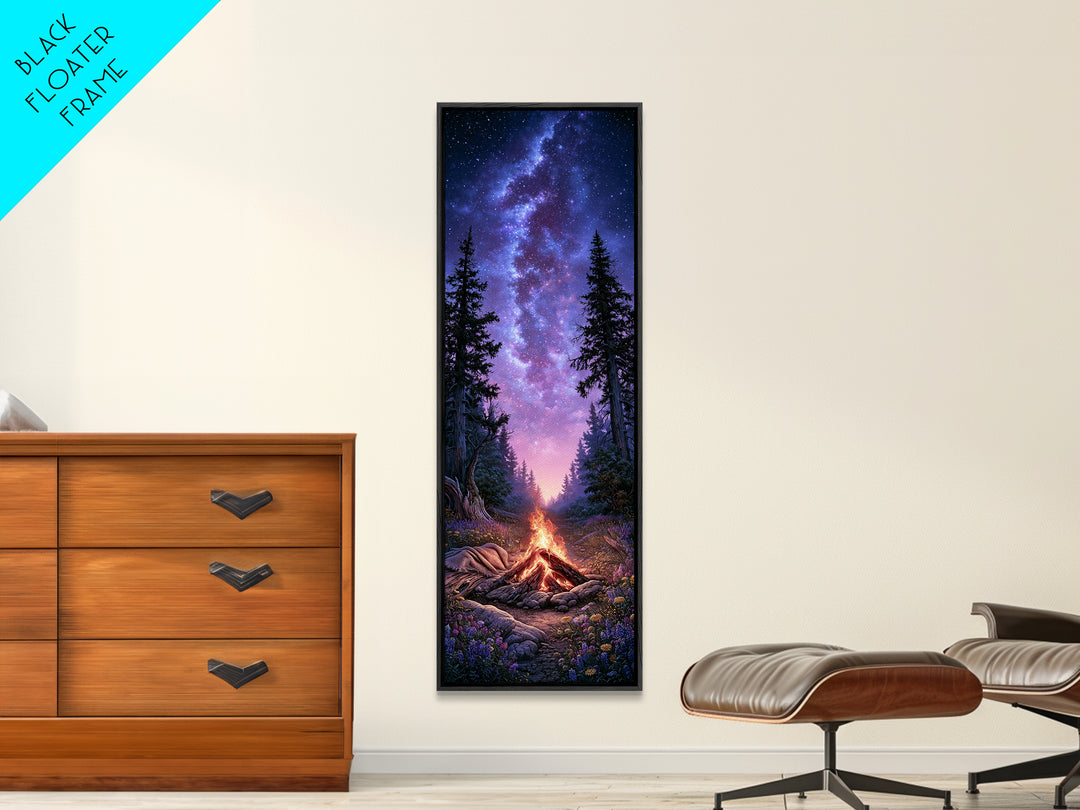 Campfire under a Starry Sky Framed Canvas Print, Rustic Art, Downloadable Art, Farmhouse Decor, Fine Art, Rustic, RUS-1x3-70