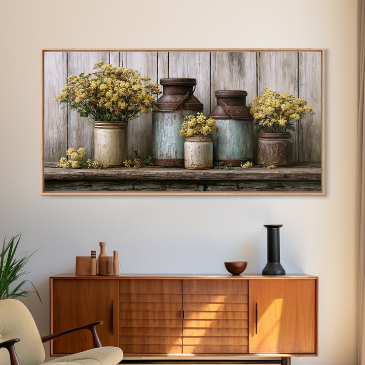 Weathered Barn Wood and Wildflower Still Life Canvas Print, Rustic Art, Wall Art, Farmhouse Decor, Rustic, Living Room Decor, RUS-2x1-21