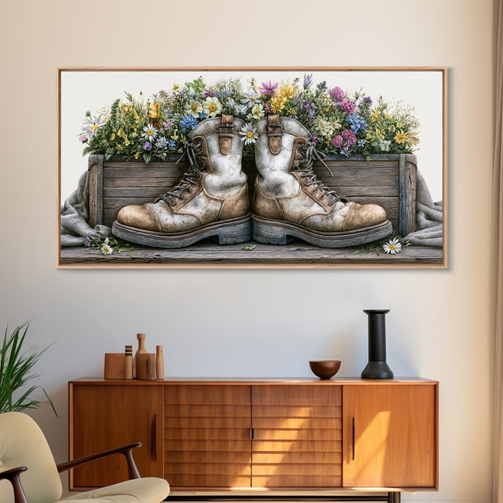 Old Boots Filled Canvas Print, Rustic Art, Boho Decor, Farmhouse Decor, Fine Art, Rustic, Art Print, Digital Art, RUS-2x1-26