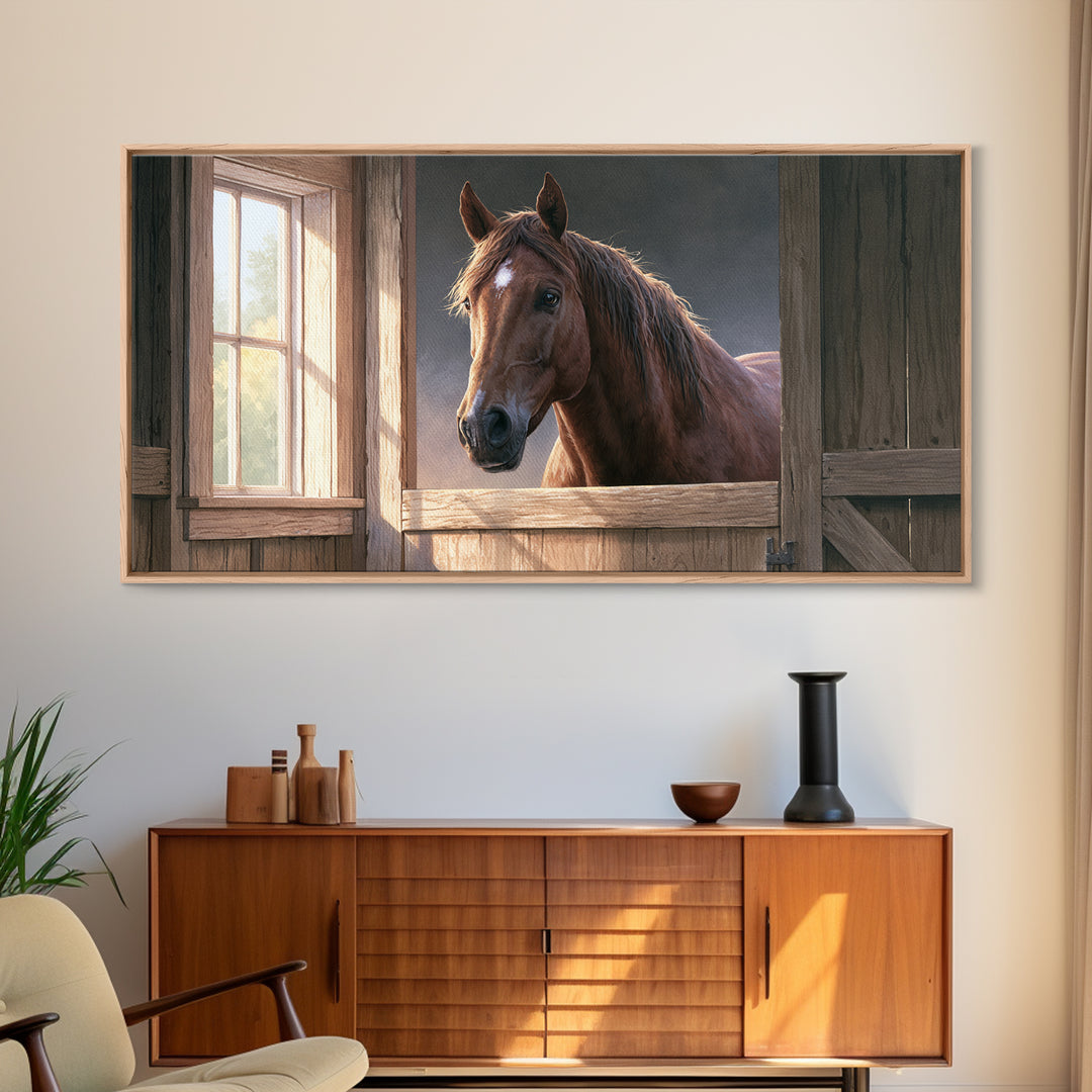 Brown Horse Portrait Canvas Print, Rustic Art, Printable Wall Art, Farmhouse Decor, Fine Art, Rustic, Wood Art, Modern Art, RUS-2x1-73