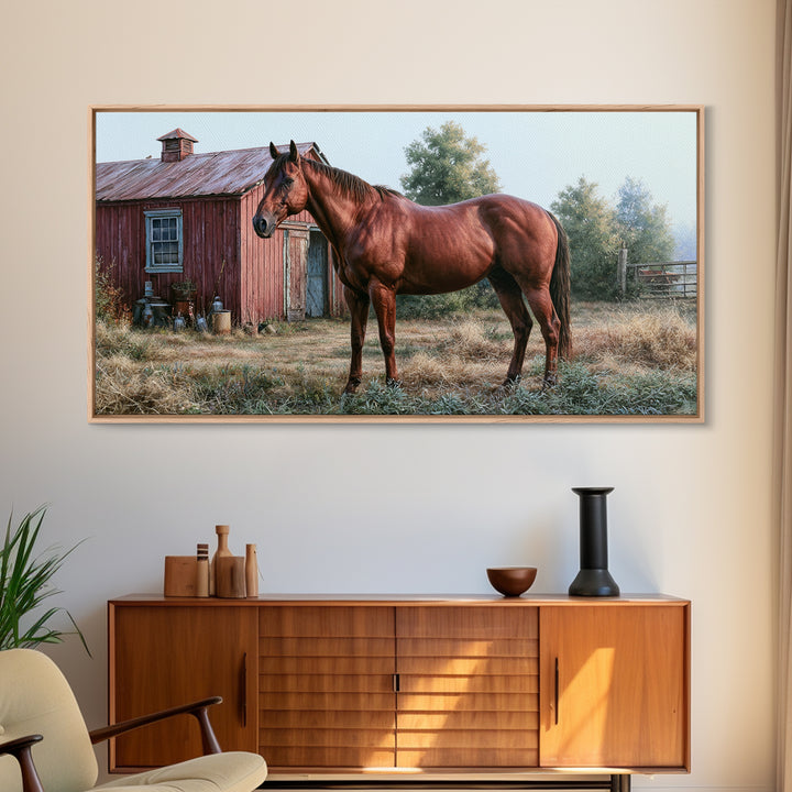 Brown Horse Portrait Framed Canvas Print, Rustic Art, Farmhouse Decor, Oil Painting, Rustic, Gallery Wall Art, RUS-2x1-97